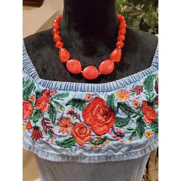 Divided Women Blue Floral 100% Lyocell Off The Shoulder Casual Top Blouse Size 2 - Picture 11 of 12